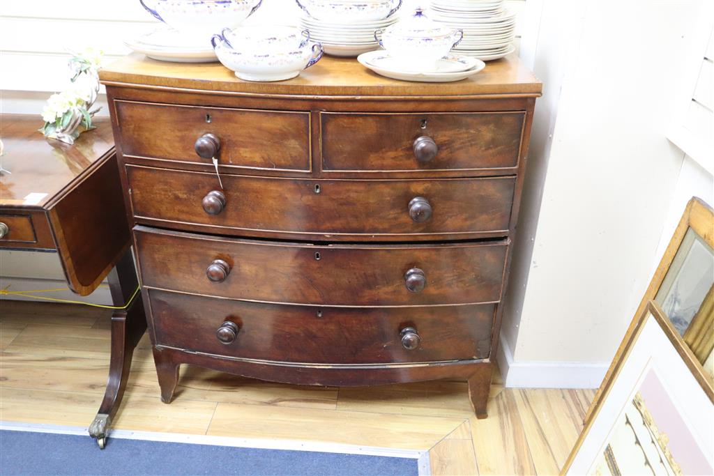 A Victorian mahogany five drawer bow front chest, width 100cm, depth 50cm, height 102cm